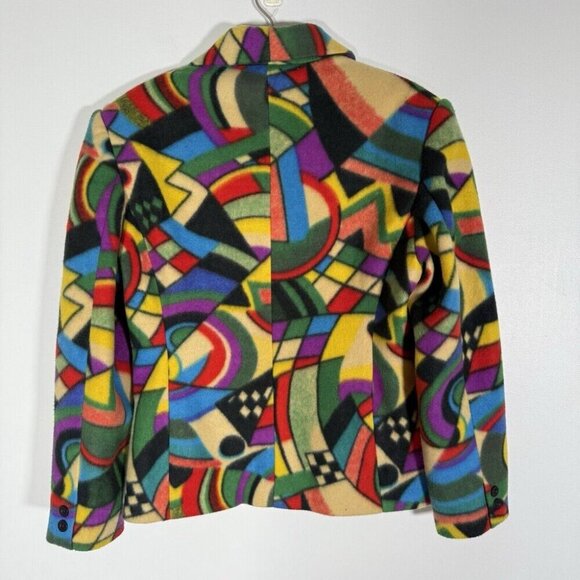 Bossini Women's Fleece Blazer Multicolor All Over Print Funky Artsy FITS SZ S/M - Picture 2 of 11